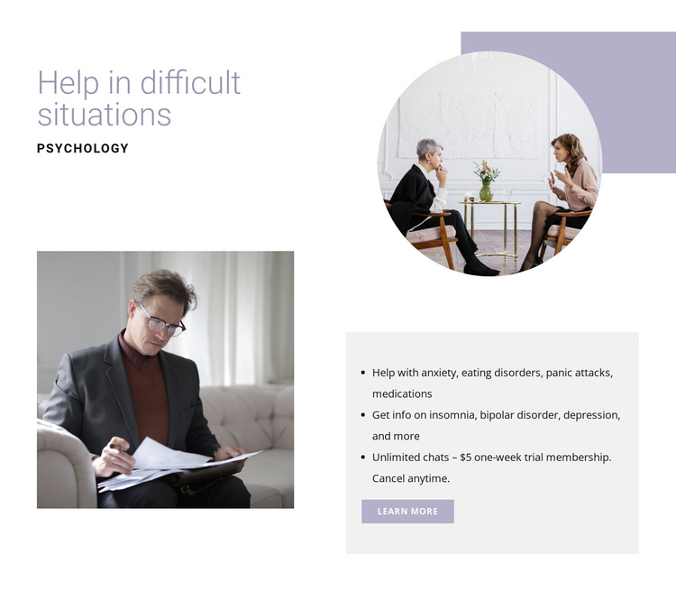Help in difficult situations One Page Template