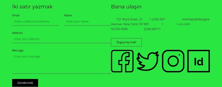 Düğme ve sosyal simgelerle iletişim bloğu Web Sitesi Şablonu