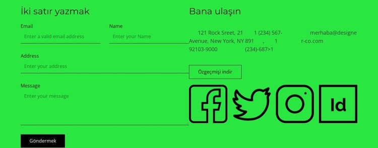 Düğme ve sosyal simgelerle iletişim bloğu Web sitesi tasarımı