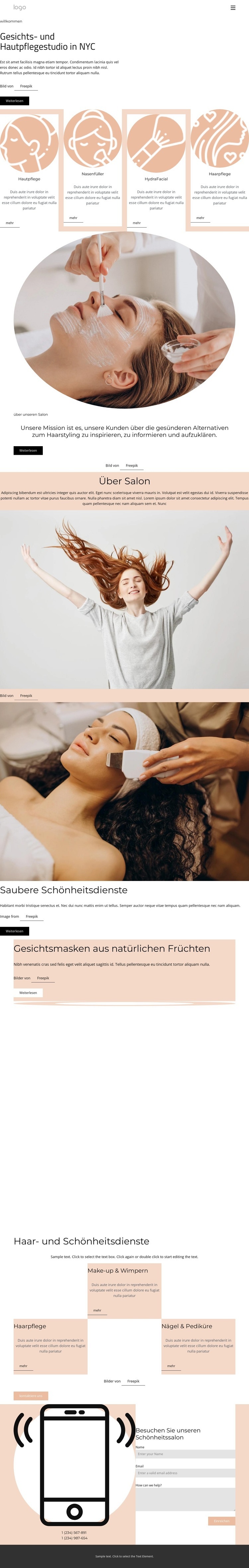 Schönheitsstudio für Gesicht Eine Seitenvorlage