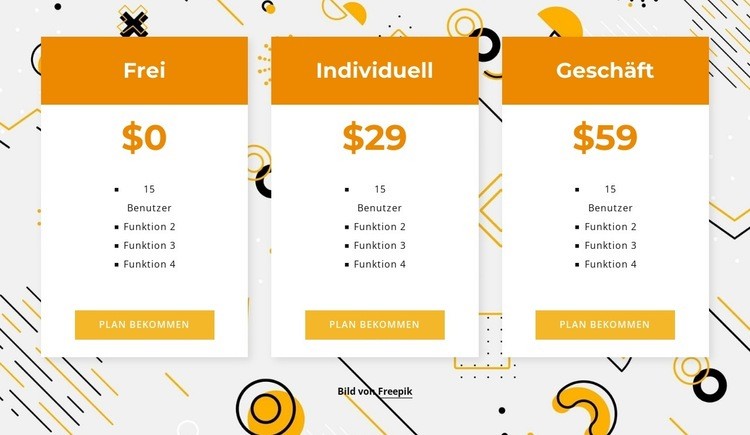 Preisgestaltung auf abstraktem Hintergrund HTML Website Builder