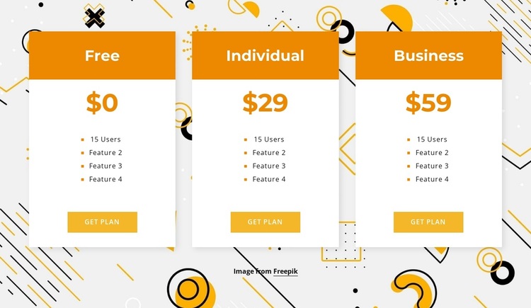 Pricing on abstract background Joomla Page Builder