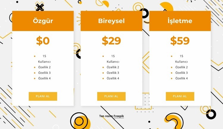 Arka plan üzerinde fiyatlandırma Html Web Sitesi Oluşturucu