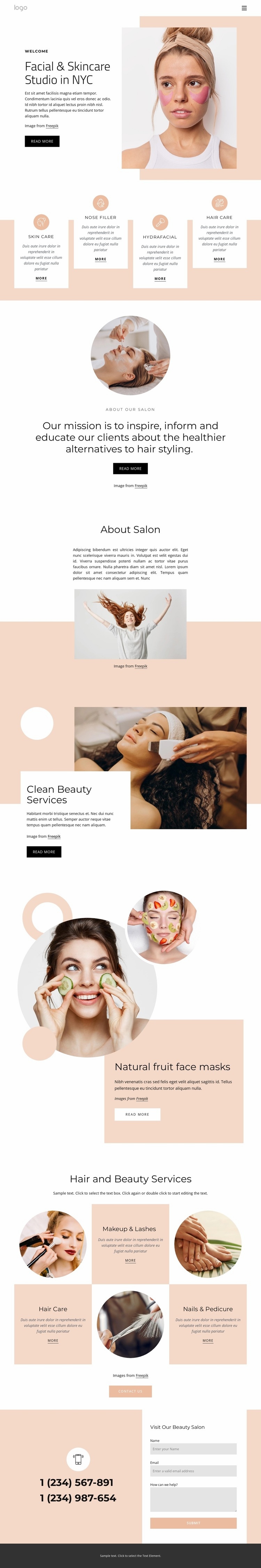 Facial beauty studio Web Page Design