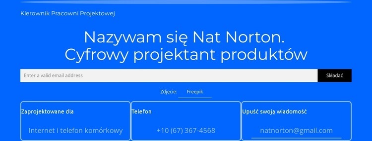 Nazywam się Nat Norton Makieta strony internetowej