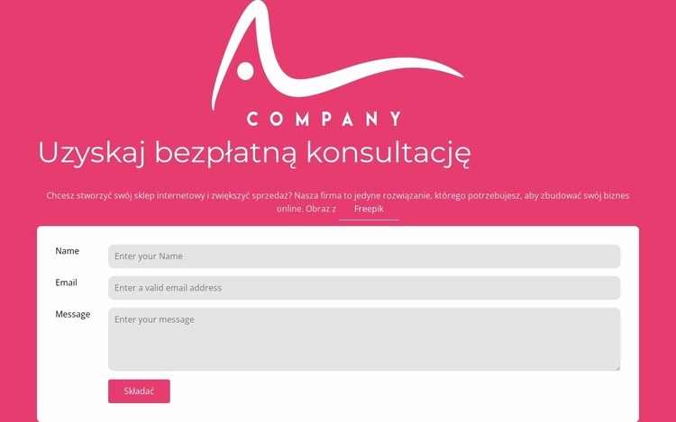 Formularz kontaktowy z logo Makieta strony internetowej