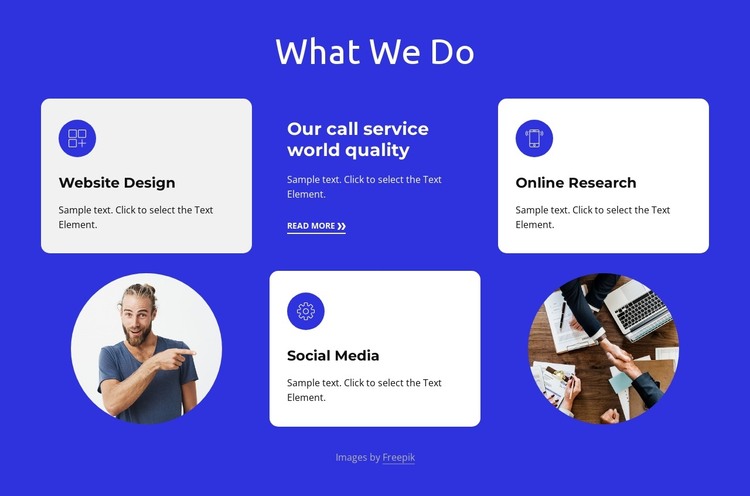 What we do block with grid HTML Template