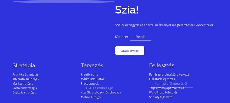 Stratégia, tervezés, fejlesztés Weboldal sablon