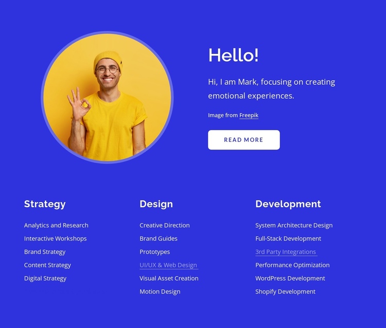 Strategy, design, development One Page Template