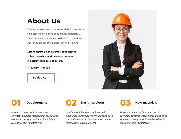 About us block with grid repeater Web Page Design