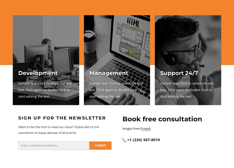 Contact block with grid repeater HTML5 Template
