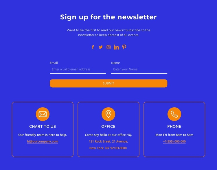 The newsletter Landing Page