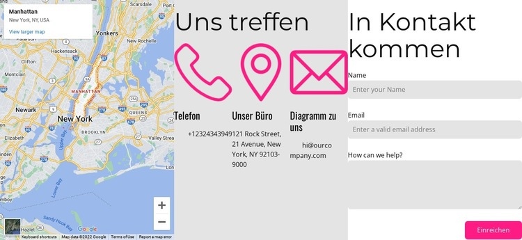 Kontaktieren Sie uns Block mit Karte Website design
