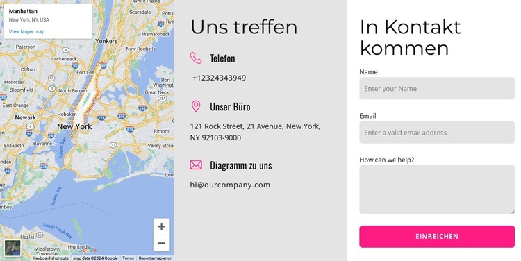 Kontaktieren Sie uns Block mit Karte Website-Vorlage