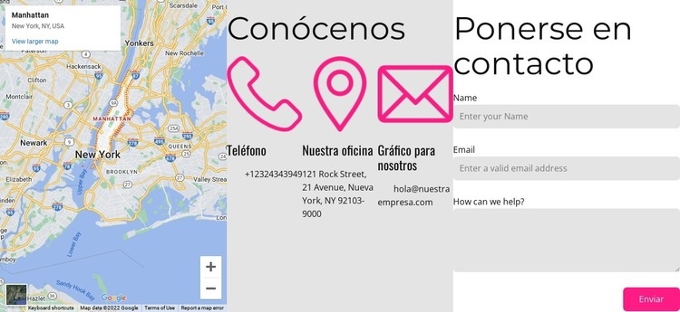 Contáctenos bloque con mapa Plantillas de creación de sitios web