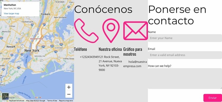 Contáctenos bloque con mapa Diseño de páginas web