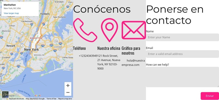 Contáctenos bloque con mapa Plantilla de sitio web