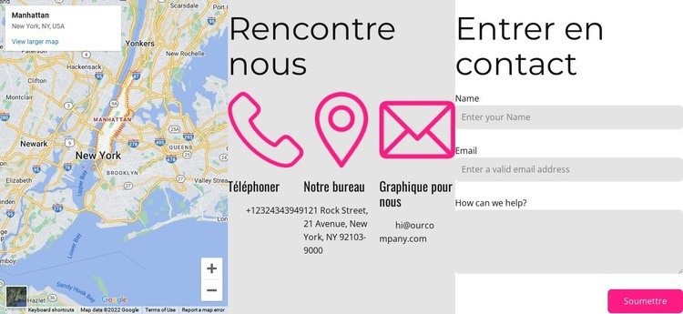 Contactez-nous bloc avec carte Créateur de site Web HTML