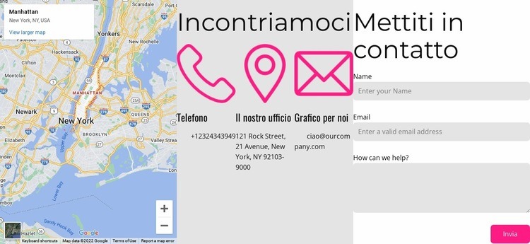 Contattaci blocco con mappa Mockup del sito web