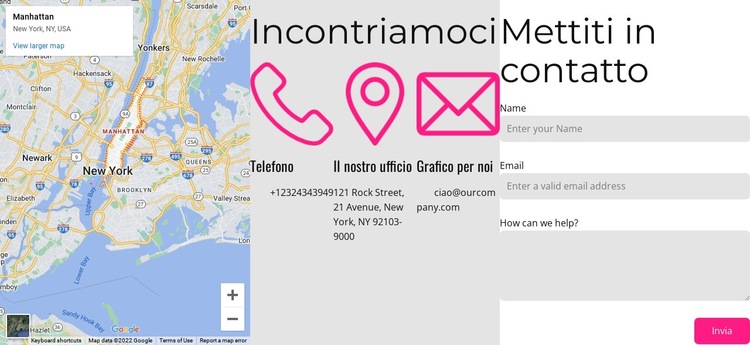 Contattaci blocco con mappa Modello di sito Web