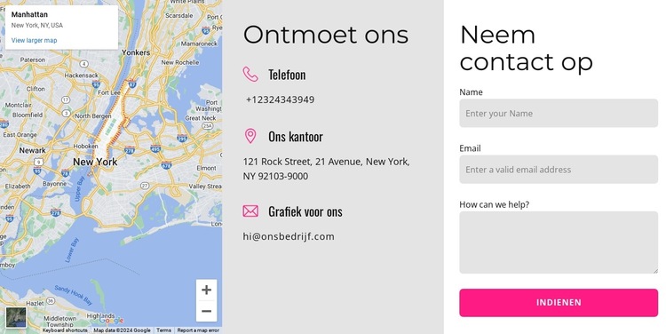 Contacteer ons blok met kaart Website sjabloon