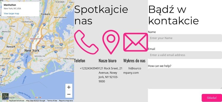 Skontaktuj się z nami blok z mapą Szablony do tworzenia witryn internetowych