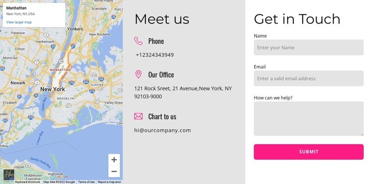 Contact us block with map Squarespace Template Alternative