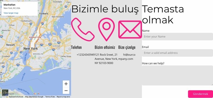 Harita ile blok bize ulaşın Bir Sayfa Şablonu