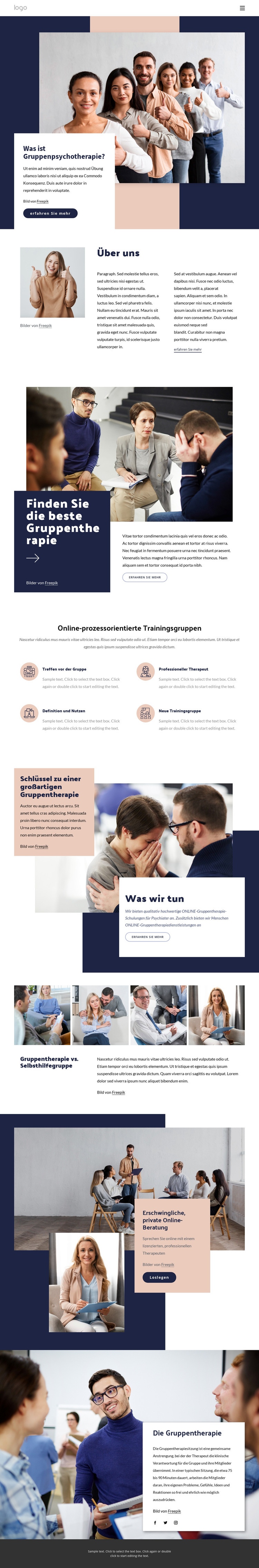 Verschiedene Arten der Gruppentherapie Landing Page