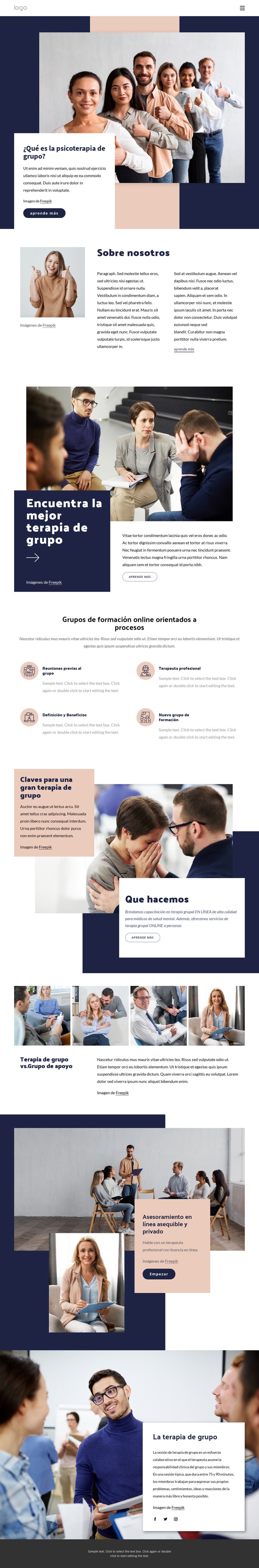 Diferentes tipos de terapia grupal. Diseño de páginas web