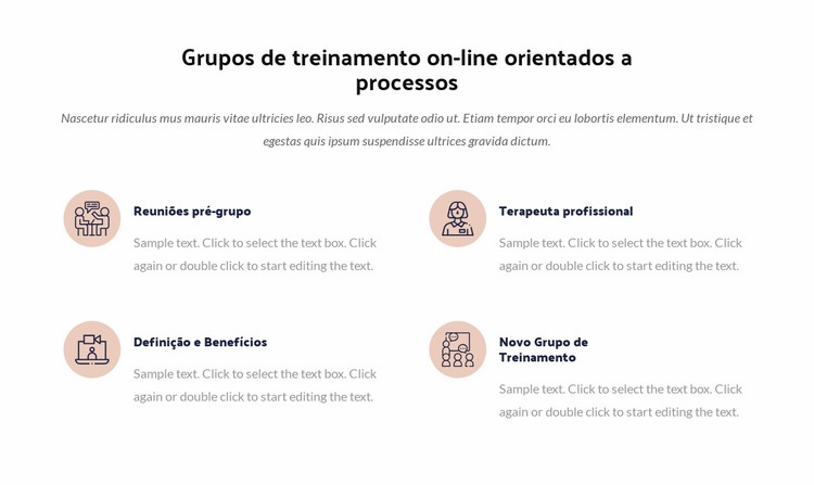 Grupo de treinamento de processo online Maquete do site