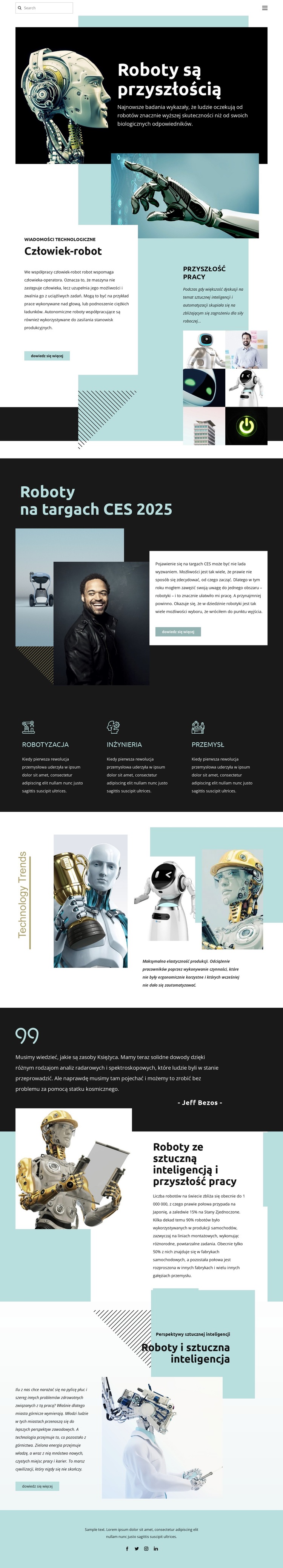 Zrobotyzowana technologia przyszłości Szablon witryny sieci Web