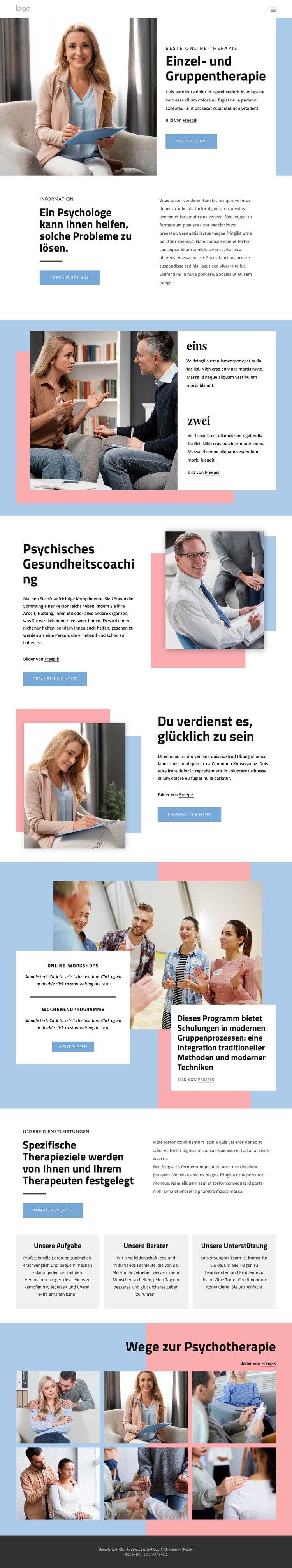 Einzel- und Gruppentherapie Website Builder-Vorlagen