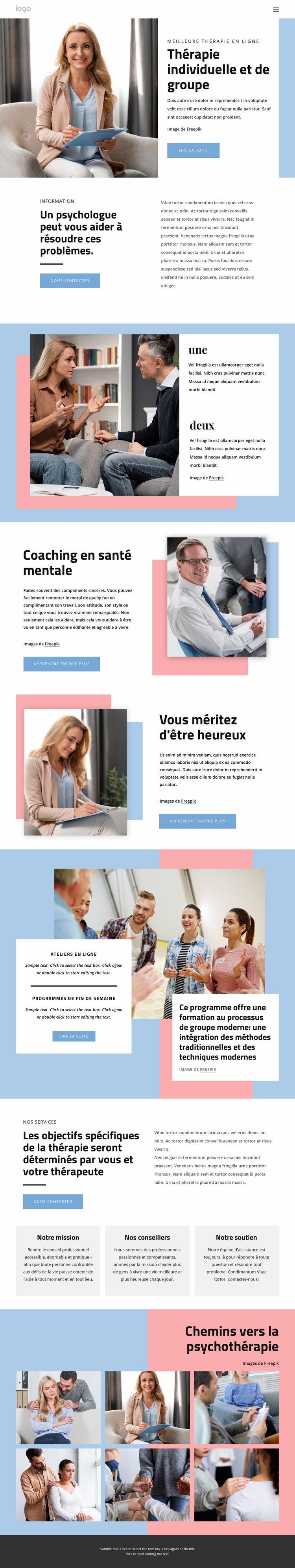 Thérapie individuelle et de groupe Modèles de constructeur de sites Web