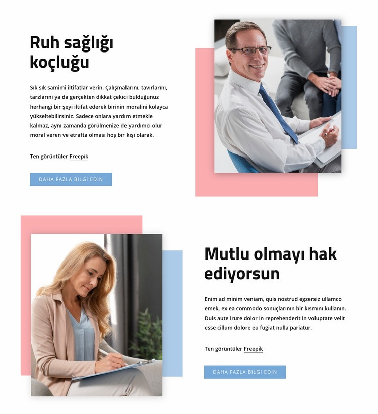 Ruh sağlığı koçluğu Web Sitesi Mockup'ı