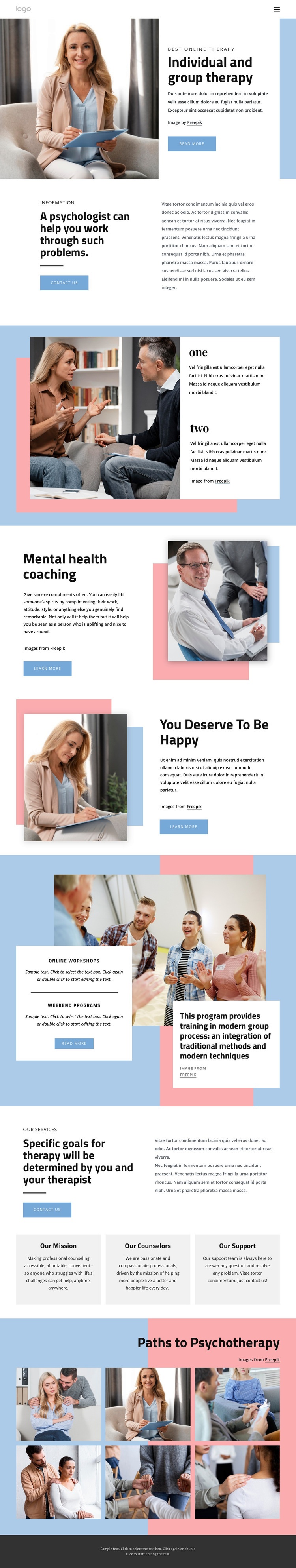 Undividual and group therapy Web Page Design