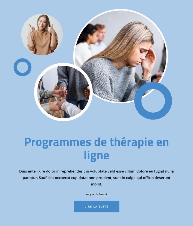 Programmes de thérapie en ligne Maquette de site Web