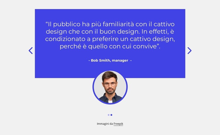 Testimonianze con immagine nel cursore Modello di sito Web