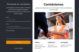 Contáctenos Bloque Sobre Fondo Oscuro: Plantilla HTML5 Adaptable