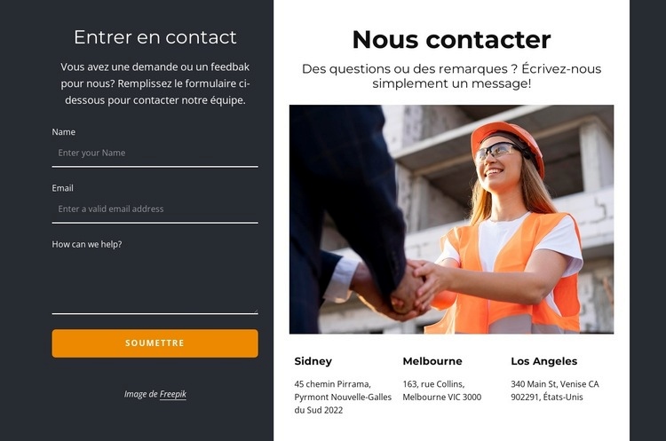 Contactez-nous bloc sur fond sombre Modèles de constructeur de sites Web