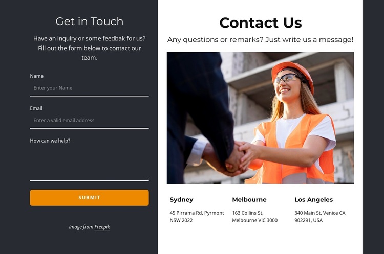Contact us block on dark background HTML5 Template