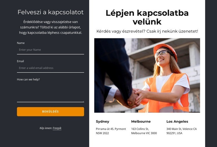 Vegye fel velünk a kapcsolatot blokk sötét háttérrel Weboldal tervezés