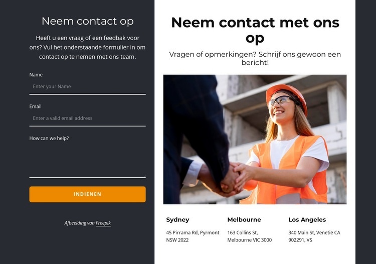 Neem contact met ons op blok op donkere achtergrond Bestemmingspagina