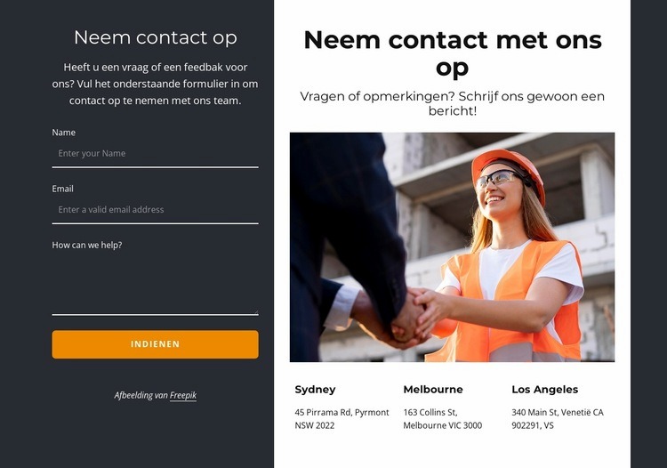 Neem contact met ons op blok op donkere achtergrond Sjabloon