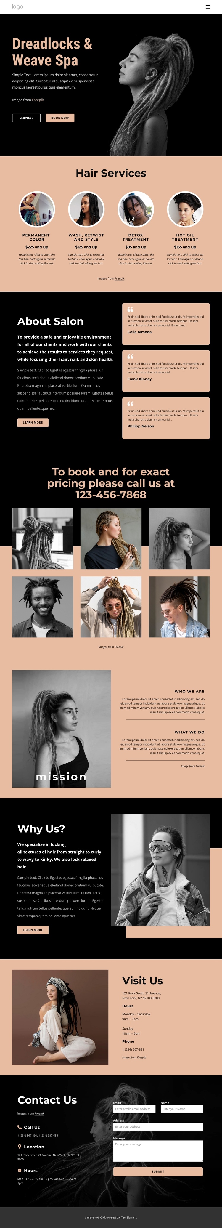 Dreadlocks and weave spa One Page Template