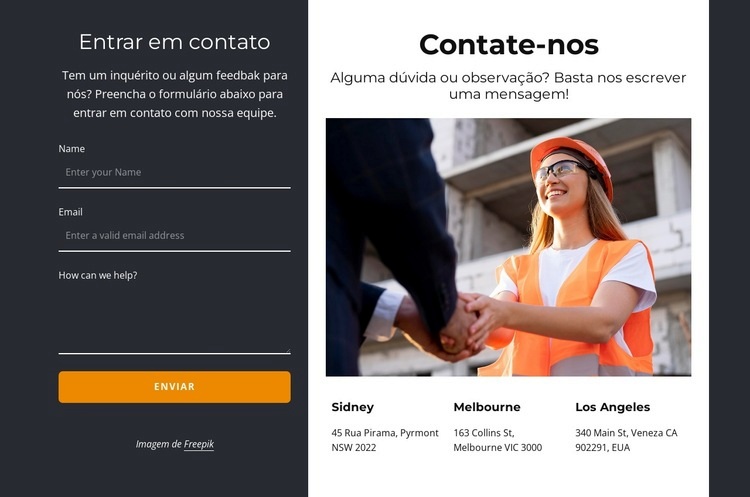 Contacte-nos bloco em fundo escuro Design do site