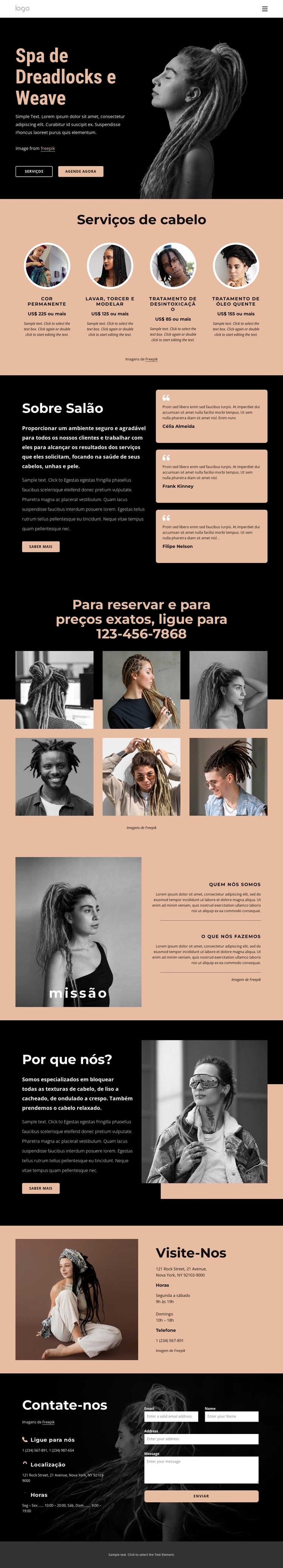 Dreadlocks e tecer spa Modelo de uma página