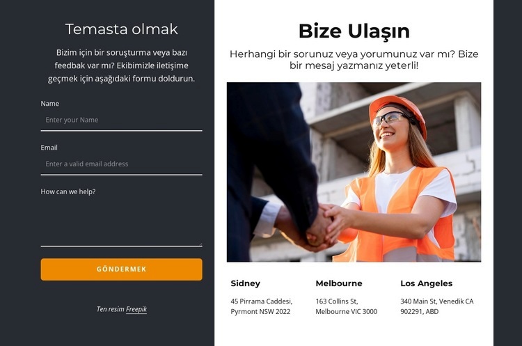 Koyu arka planda blok bize ulaşın Web sitesi tasarımı