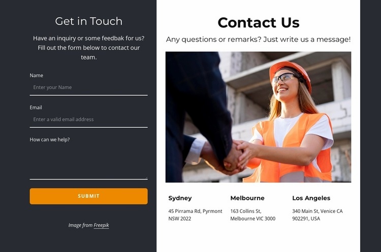 Contact us block on dark background Webflow Template Alternative