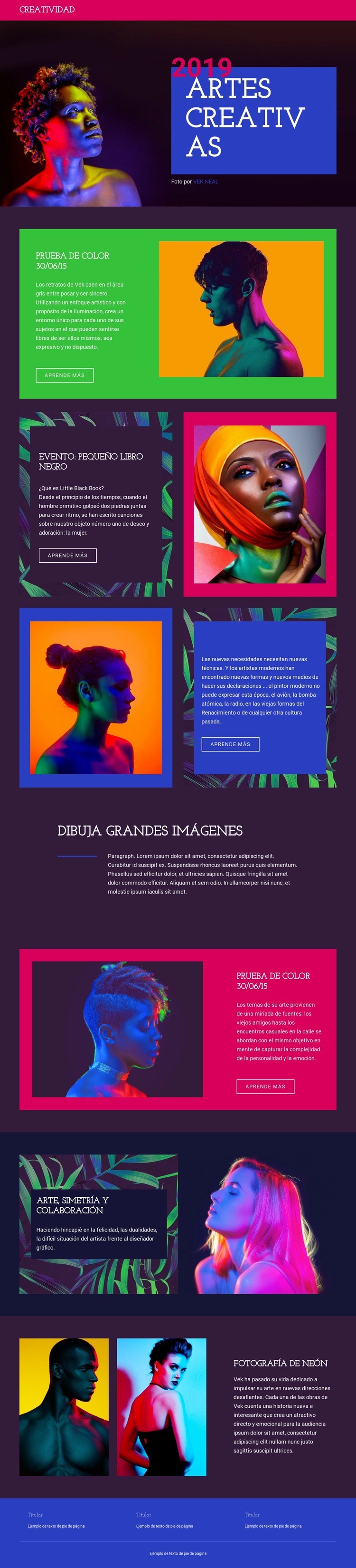 Artes creativas Maqueta de sitio web